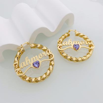 Personalized Custom Name Earrings With Birthstone