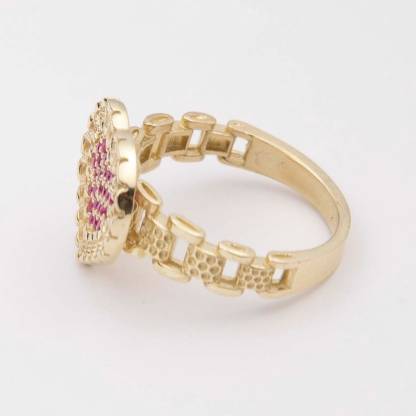 RX Railroad Chain Colorful Heart Ring Custom Gold Plated Engraved Ring