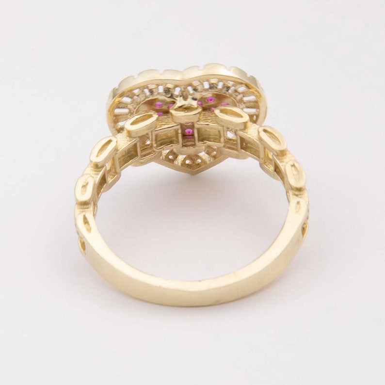 RX Railroad Chain Colorful Heart Ring Custom Gold Plated Engraved Ring