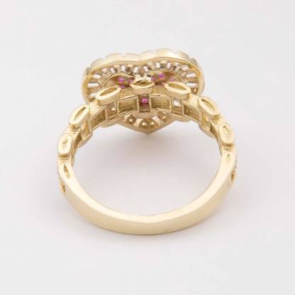 RX Railroad Chain Colorful Heart Ring Custom Gold Plated Engraved Ring