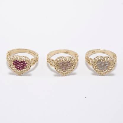 RX Railroad Chain Colorful Heart Ring Custom Gold Plated Engraved Ring