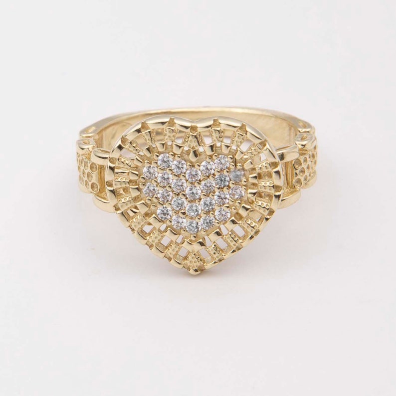 RX Railroad Chain Colorful Heart Ring Custom Gold Plated Engraved Ring