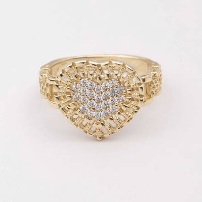 RX Railroad Chain Colorful Heart Ring Custom Gold Plated Engraved Ring