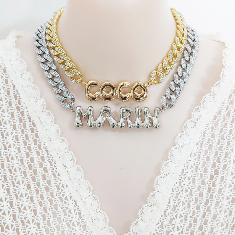 Bubble Letter Nameplate Necklaces Personalized Name Necklace