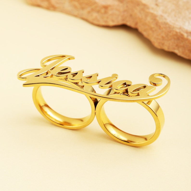 Two Finger Ring Personalized Custom 3D Name Ring