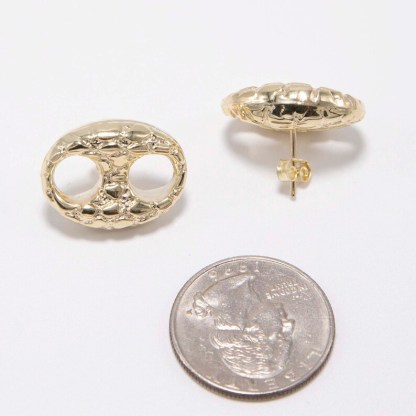 Nugget Puffed Mariner Stud Earrings Gold Plated Earrings
