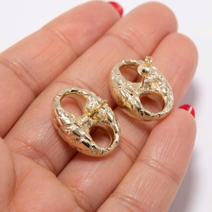 Nugget Puffed Mariner Stud Earrings Gold Plated Earrings