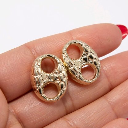 Nugget Puffed Mariner Stud Earrings Gold Plated Earrings