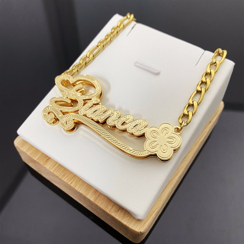 Double Layer Flower Nameplated Necklace Personalized Custom Name Necklace