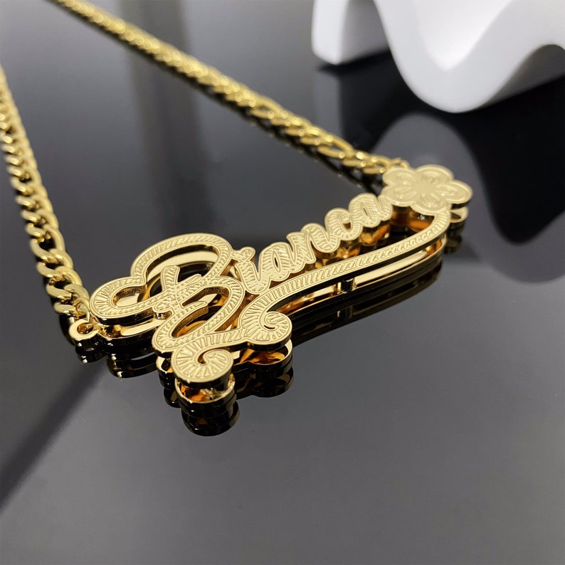 Double Layer Flower Nameplated Necklace Personalized Custom Name Necklace