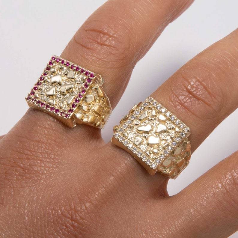Shiny Square Nugget Ring Custom Engraved Ring