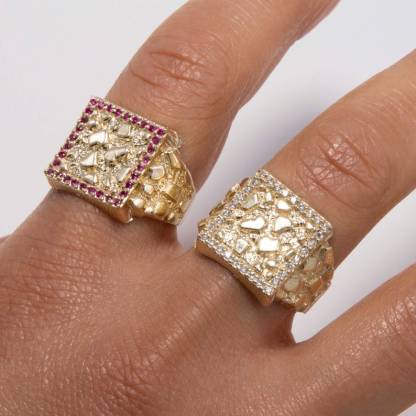 Shiny Square Nugget Ring Custom Engraved Ring