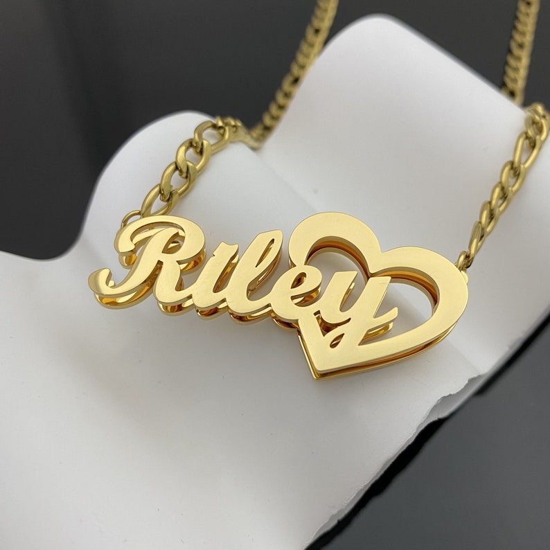Personalized Double Plated Heart Name Necklace And Twist Hoop Name Earrings Set