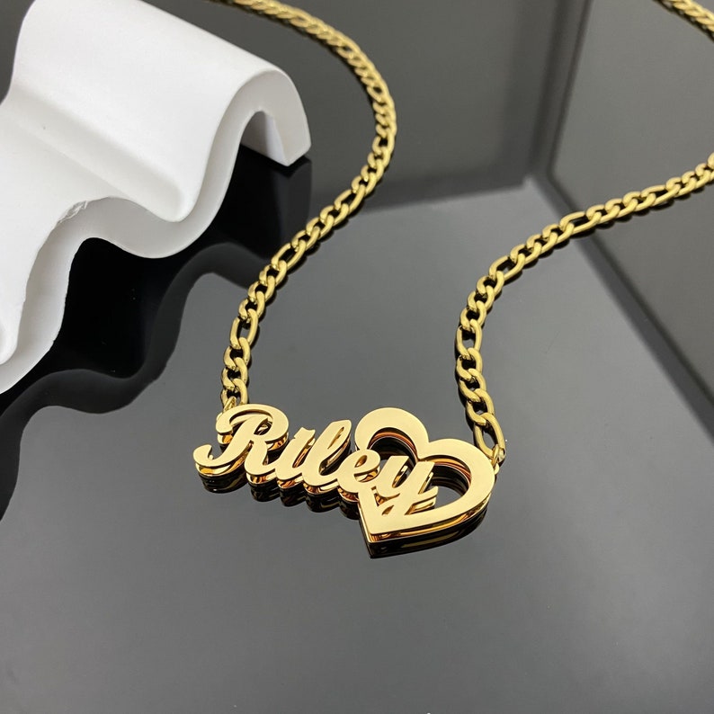 Personalized Double Plated Heart Name Necklace And Twist Hoop Name Earrings Set