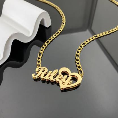 Personalized Double Plated Heart Name Necklace And Twist Hoop Name Earrings Set