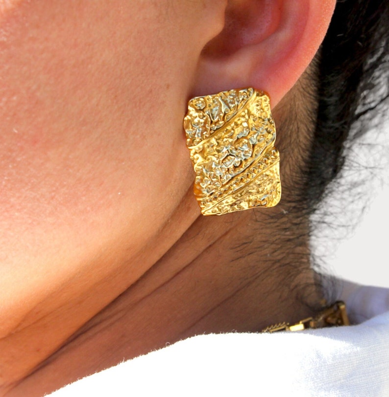 Nugget Earrings Gold Plated Chunky Stud Earring