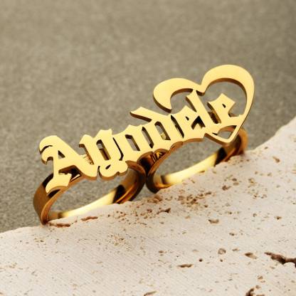 Old English Two Finger Ring Custom Gold Plated Name Ring