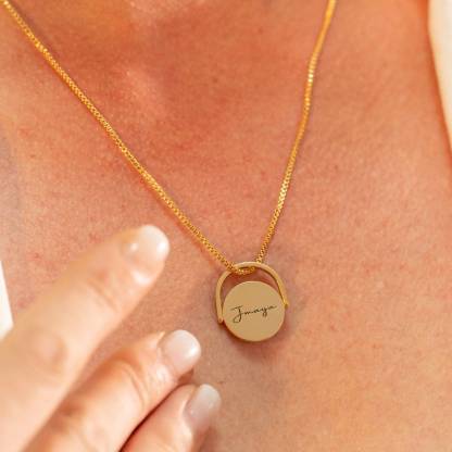Circle Pendant Gold Plated Custom Engraved Necklace