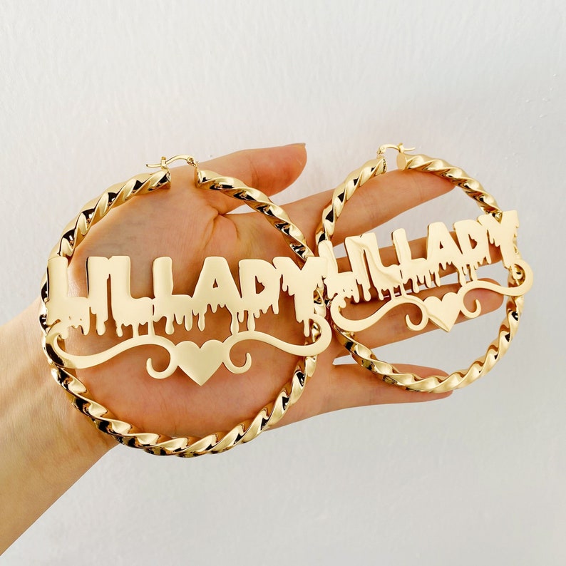 Heart Twist Hoop Nameplated Earrings Cusotm Name Earrings