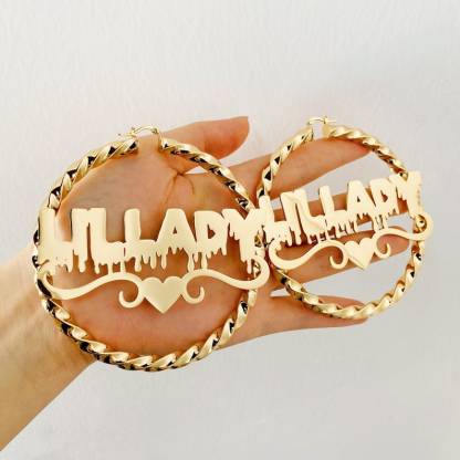 Heart Twist Hoop Nameplated Earrings Cusotm Name Earrings