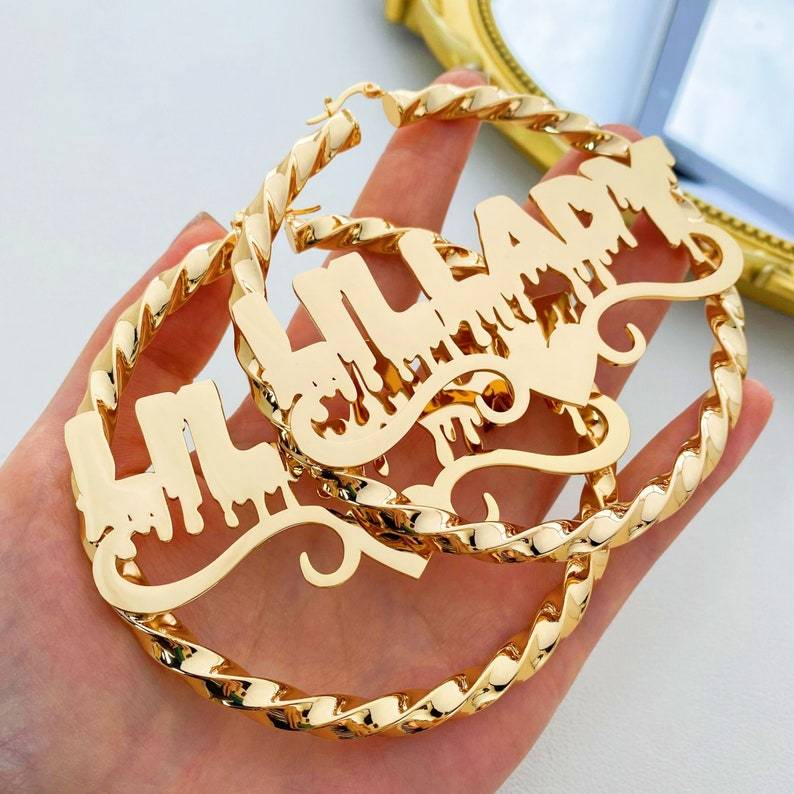 Heart Twist Hoop Nameplated Earrings Cusotm Name Earrings