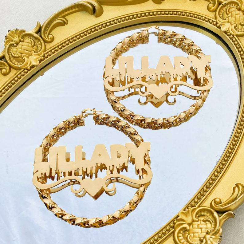 Heart Twist Hoop Nameplated Earrings Cusotm Name Earrings