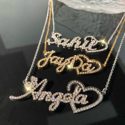 Bling Heart Pendant Personalized Gold Plated Name Necklace