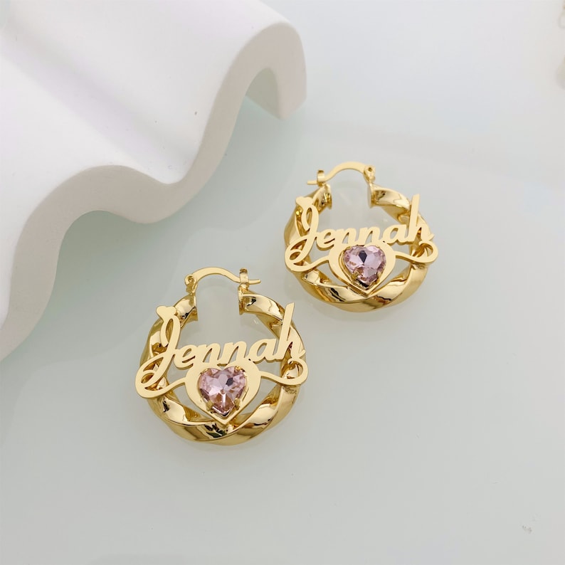 Personalized Custom Name Earrings With Birthstone