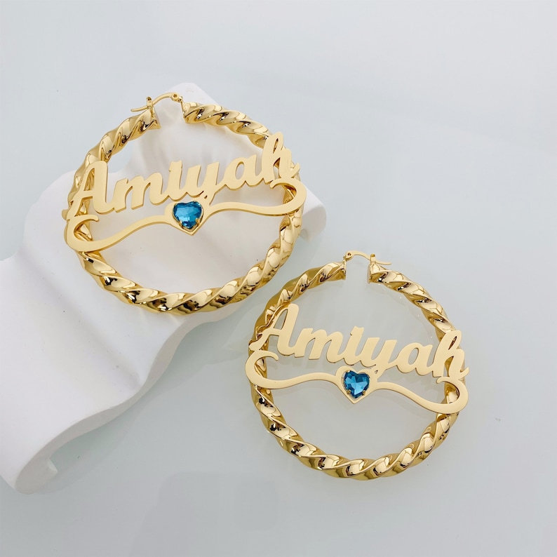 Personalized Custom Name Earrings With Birthstone
