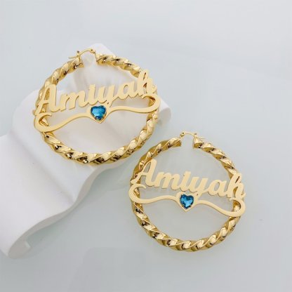 Personalized Custom Name Earrings With Birthstone