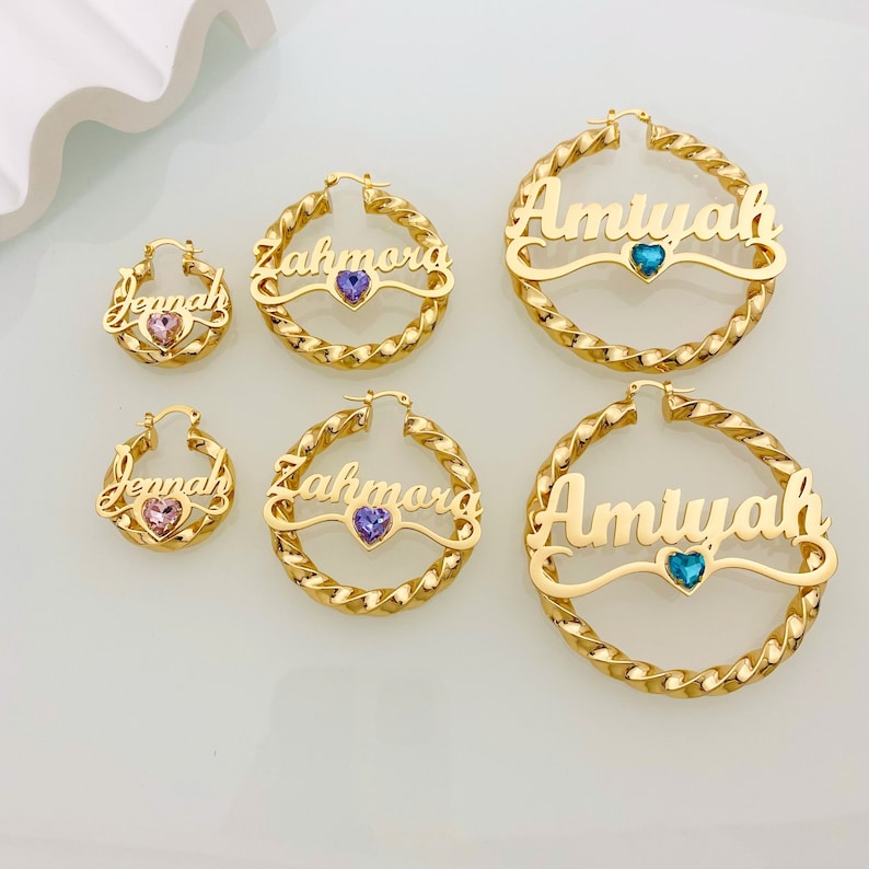 Personalized Custom Name Earrings With Birthstone