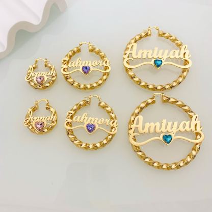Personalized Custom Name Earrings With Birthstone