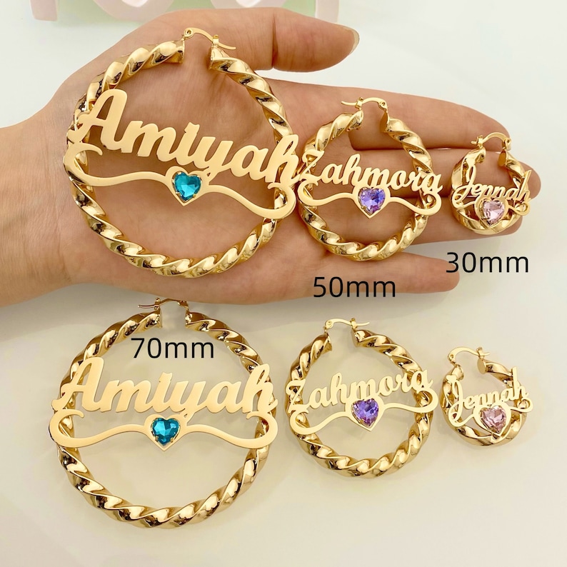 Personalized Custom Name Earrings With Birthstone
