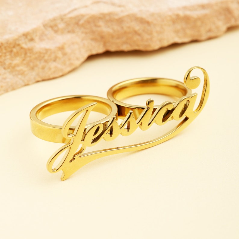 Two Finger Ring Personalized Custom 3D Name Ring
