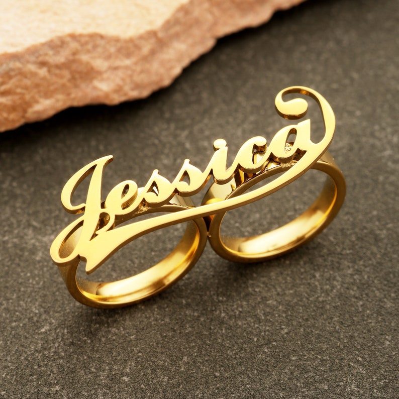 Two Finger Ring Personalized Custom 3D Name Ring