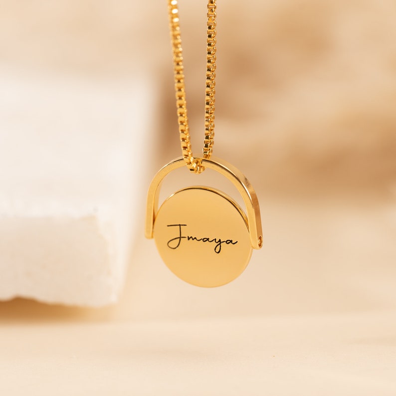 Circle Pendant Gold Plated Custom Engraved Necklace
