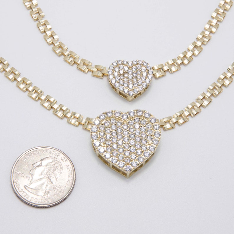 White CZ Zircon Heart Rx President Chain Necklace