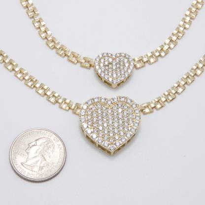 White CZ Zircon Heart Rx President Chain Necklace