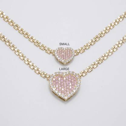Pink CZ Zircon Heart Rx President Chain Necklace