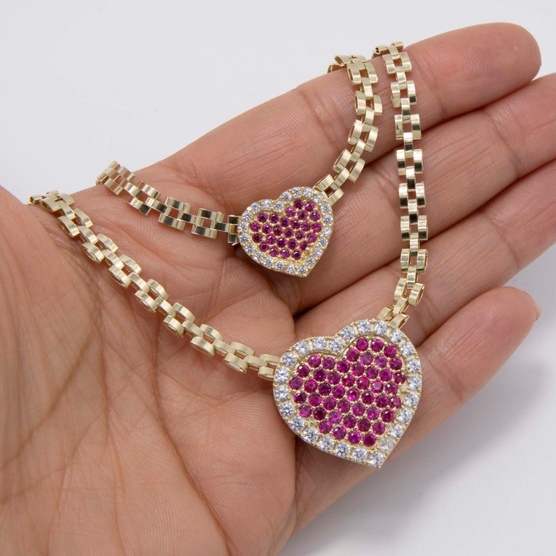 Pink CZ Heart Rx President Chain Necklace
