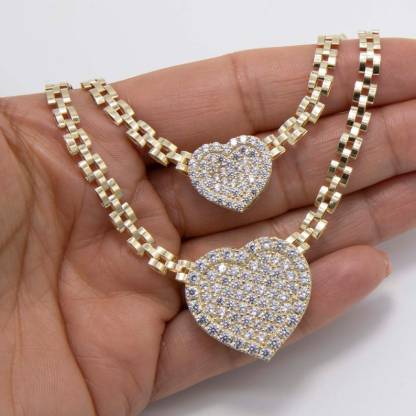 White CZ Zircon Heart Rx President Chain Necklace