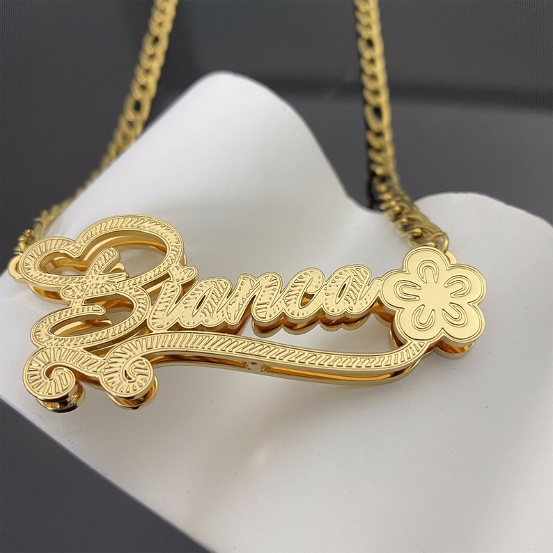 Double Layer Flower Nameplated Necklace Personalized Custom Name Necklace