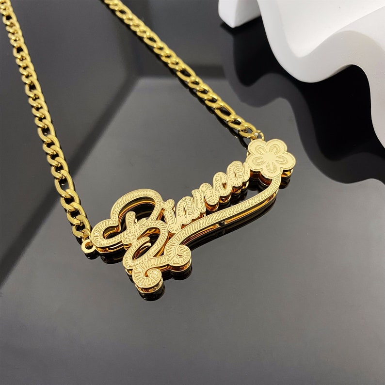 Double Layer Flower Nameplated Necklace Personalized Custom Name Necklace