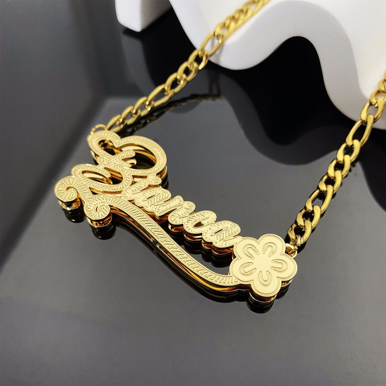 Double Layer Flower Nameplated Necklace Personalized Custom Name Necklace