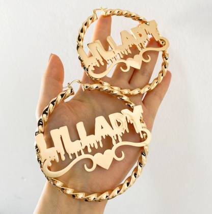 Heart Twist Hoop Nameplated Earrings Cusotm Name Earrings