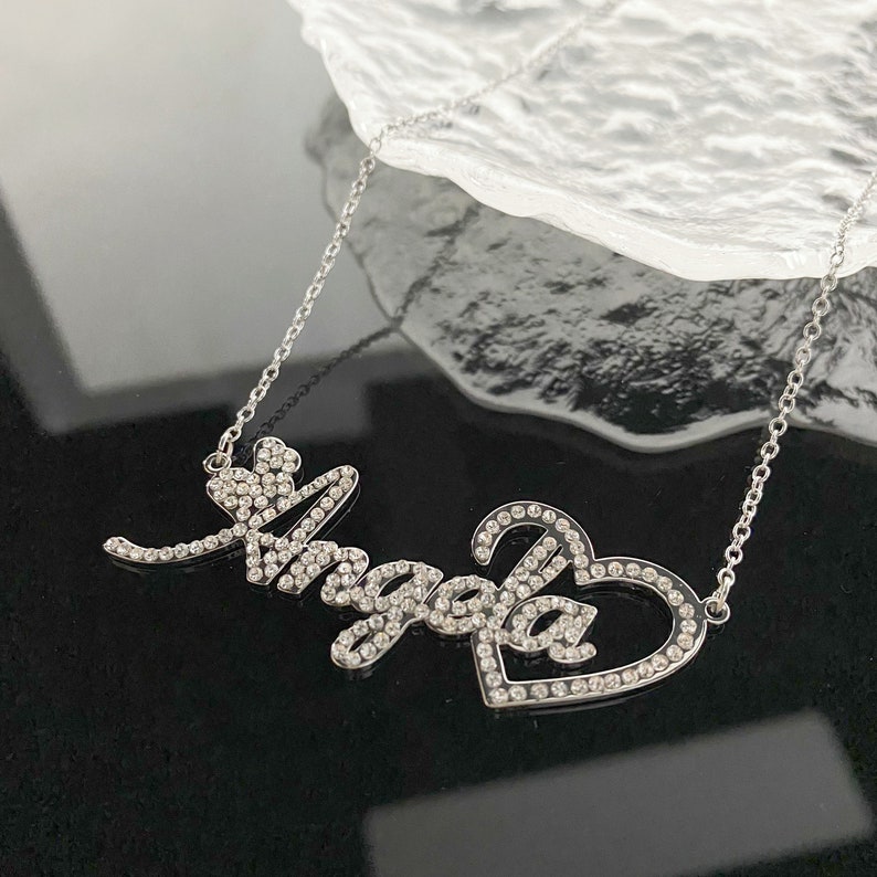 Bling Heart Pendant Personalized Gold Plated Name Necklace