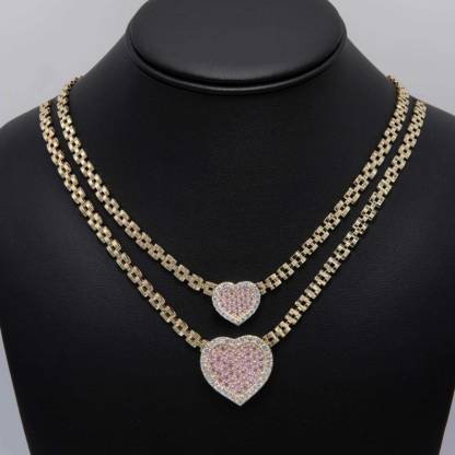 Pink CZ Zircon Heart Rx President Chain Necklace