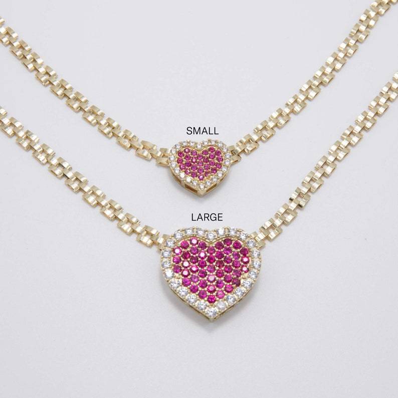 Pink CZ Heart Rx President Chain Necklace