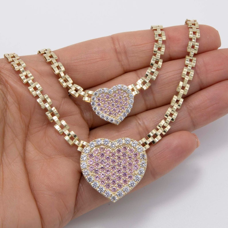 Pink CZ Zircon Heart Rx President Chain Necklace