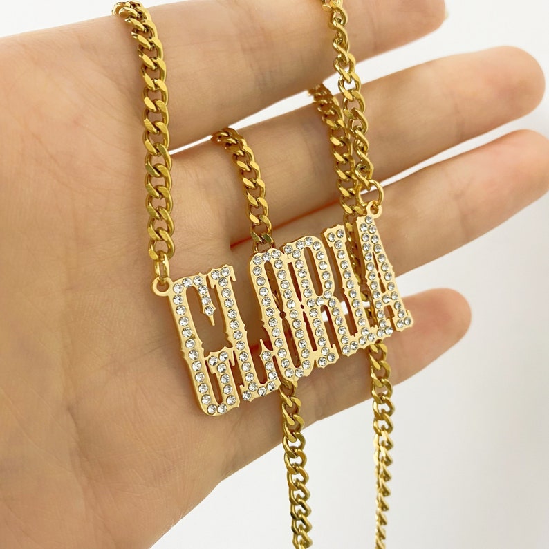 Big Nameplated Pendant Diamond Necklace Customized Name Necklace